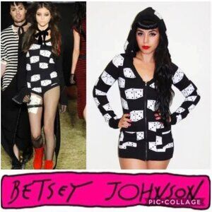 Betsey Johnson "Roll the Dice" zip up sweater hoody hoodie tunic dress c…